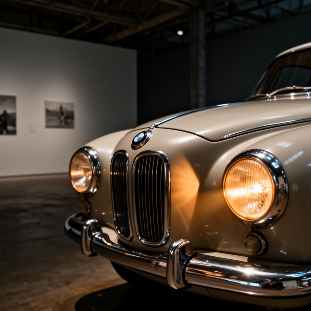 Detalle de un BMW clásico de la colección Road Legacy iluminado en la nave de Sant Cugat del Vallès
